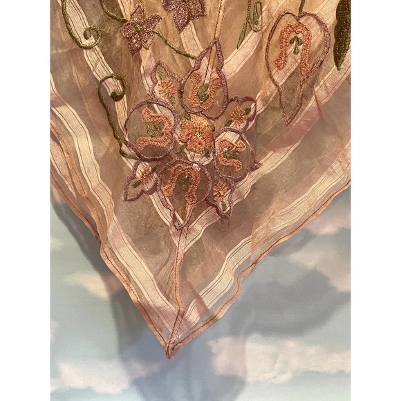 Handkerchief skirt pink floral embroidered beaded Y2K 2000s asymmetric hem XS - Picture 4 of 6